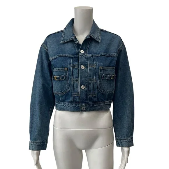 $298 Citizens of Humanity Blue Cotton Cropped Denim Alma Horsebit Jacket size XS - Picture 2 of 10